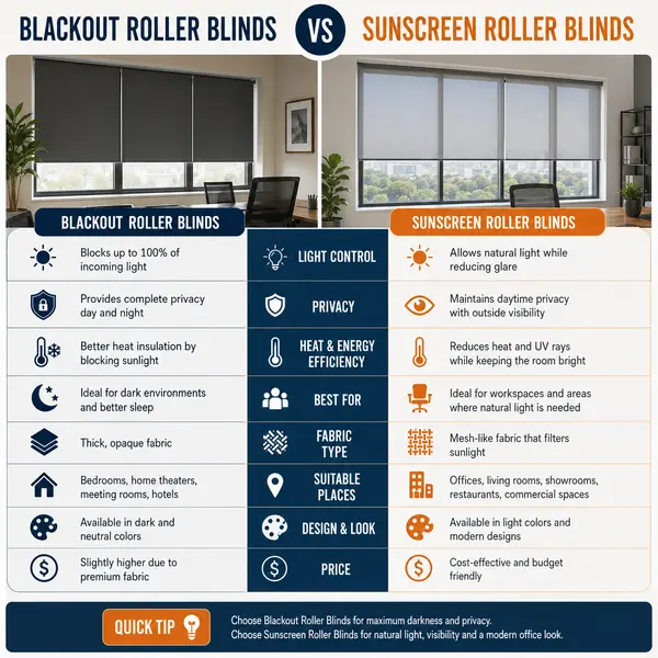 Blackout Roller Blinds vs Sunscreen Roller Blinds: Which One Is Right for You?