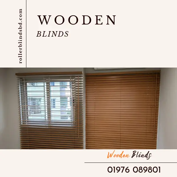 Luxury wooden blinds installed on a living room window in Dhaka by Rollerblinds BD